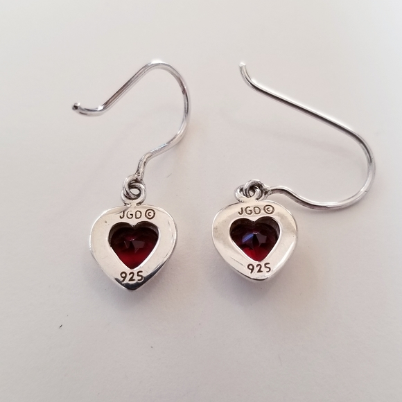 RedEnvelope Sterling & 1.80 ct tw Garnet Drop Heart Earrings - Picture 2 of 7